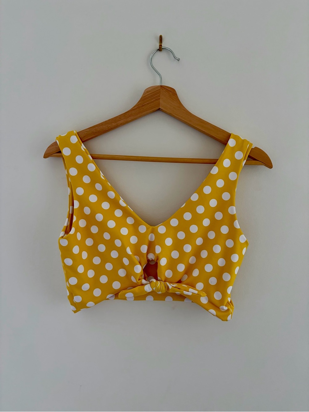 Polka Dot Tie-Front Bikini Top - Yellow, L